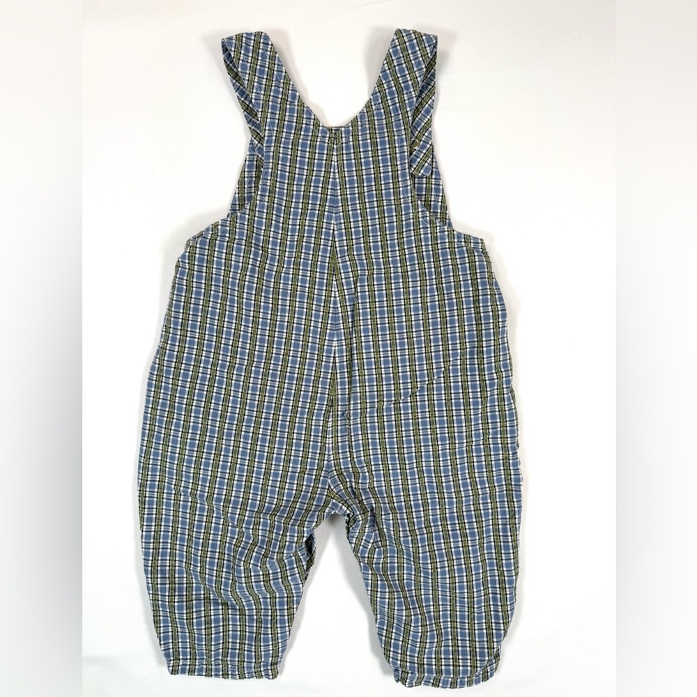 VINTAGE OSHKOSH Boys Plaid Overalls 6-9m Lion Embroidered 90s Y2K Cottagecore - Picture 6 of 13